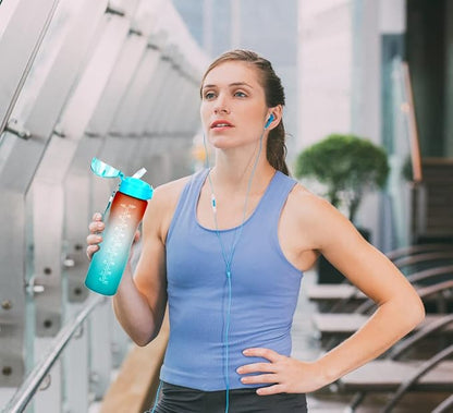 XACIOA Water Bottle with Straw,32oz Plastic Cup with Motivational Time Marker,1L Tritan Sport Lightweight Leakproof BPA-Free,Wide Mouth Fast Flow Ensure You Have Times to Drink,with Straw & Cup Brush