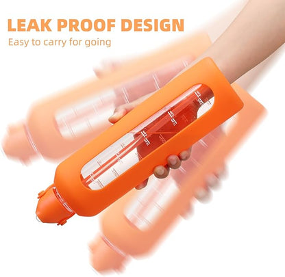 20 oz Glass Water Bottles with Straw Borosilicate Glass Water Bottle with Time Marker Motivational Water Bottles with Silicone Sleeve Leak Proof Reusable BPA Free