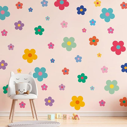 Amaonm 12 Sheets Large Daisy Wall Decals DIY Boho Sunflower Wall Stickers Peel and Stick Colorful ins Daisy Floral Wall Decor for Nursery Little Girls Teens Bedroom Living Room (8 Sheets of 48pcs)