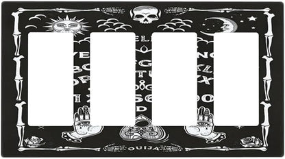 Black Witchy Skeleton Skull Gothic Sun Moon 4 Gang Rocker Decora Novelty Light Switch Cover Decorative Unique Outlet Covers Wall Plate Electrical Faceplate Switchplate GFCI for Bedroom