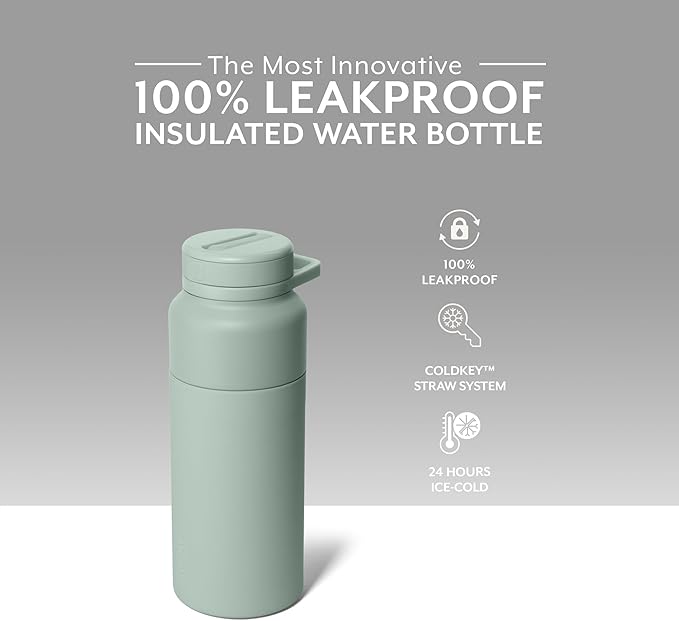BrüMate Rotera 35 oz Stainless Steel Water Bottle with Touch Free Straw and Carry Handle | 100% Leakproof Insulated Water Bottle | Cup Holder Friendly Base | (Sage)