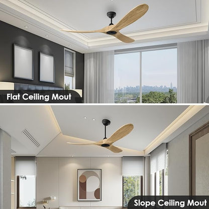 3MAVSM60MBKNH Smart Maverick Ceiling Fan with Remote Control, Indoor or Outdoor, Compatible with Alexa & Google Voice (Midnight Black with Natural Honey Blades, 60-inch)