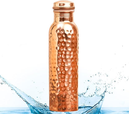 Himalayan Ayurveda Copper Water Bottle (32oz/950 ml) 100% Pure Handmade Hammered Ayurvedic Pure Copper Vessel for Drinking Heavy Duty & Leak-proof|Copper Water Bottle For Home, Office and Gifting