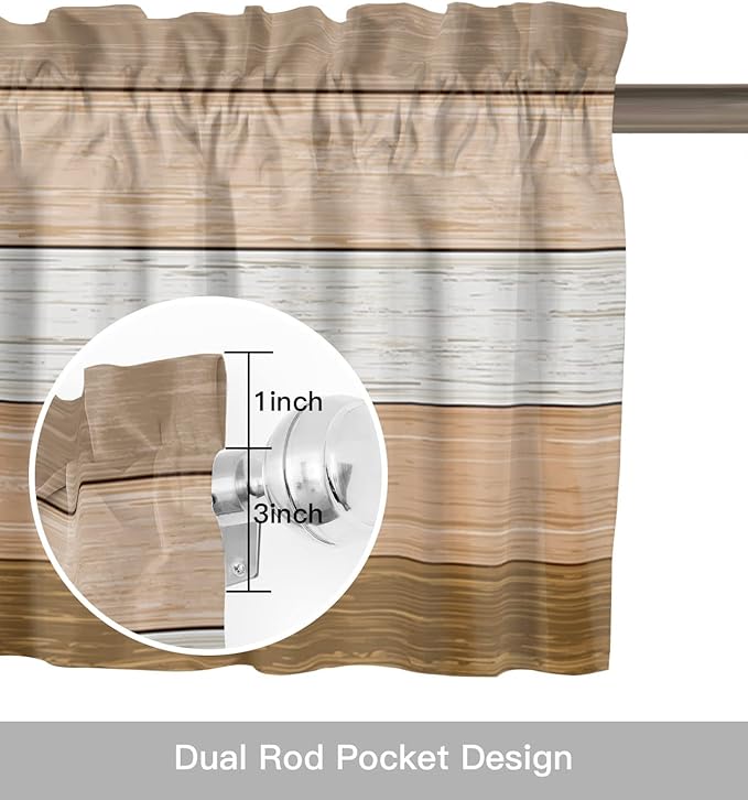 Farmhouse Kitchen Curtains Summer Fall Valances for Windows ,Brown Beach Fall Rod Pocket Country Window Treatment for Kitchen/Living Room/Bedroom/ Bathroom,54" X 18" -1 Panel, Rustic Barn Wood Texture