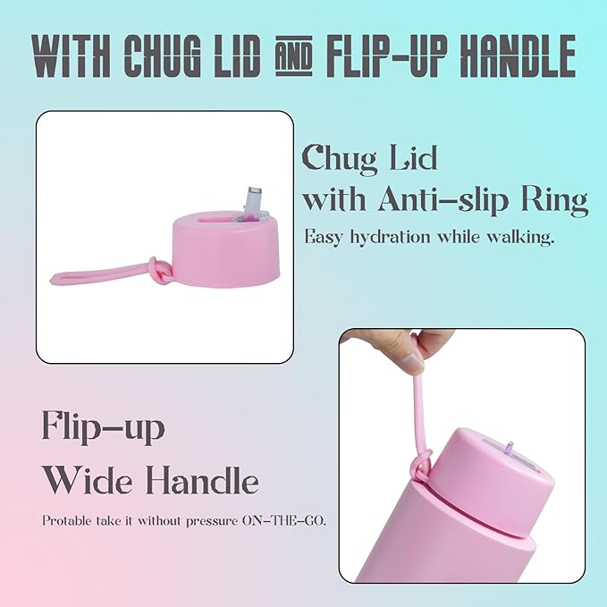 AGH 30oz Water Bottle - Double Wall Vacuum Insulated Stainless Steel Tumbler with Straw - Pink