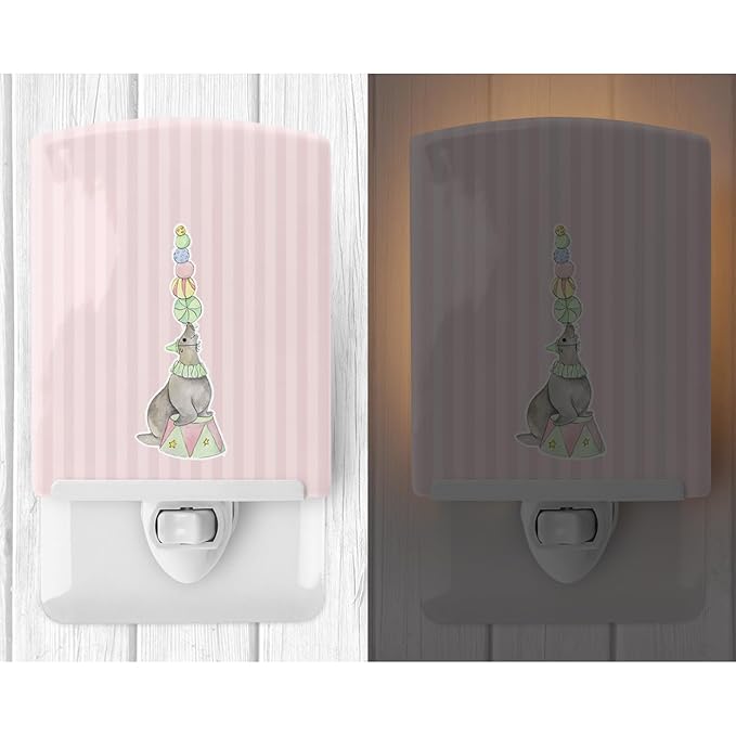 Caroline's Treasures BB6858CNL Circus Seal Ceramic Night Light Compact, UL-Certified, Ideal for Bedroom, Bathroom, Nursery, Hallway, Kitchen, 6x4x3, Multicolor