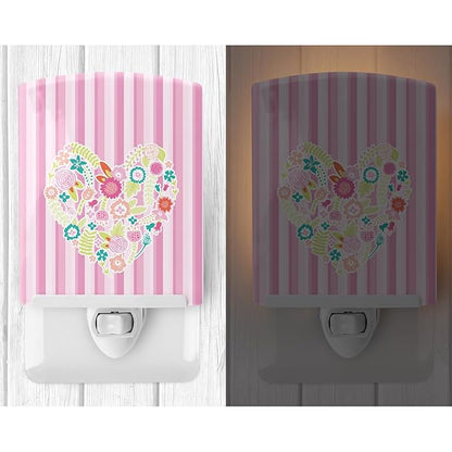 Caroline's Treasures BB6937CNL Flowered Heart Ceramic Night Light Compact, UL-Certified, Ideal for Bedroom, Bathroom, Nursery, Hallway, Kitchen, 6x4x3, Multicolor