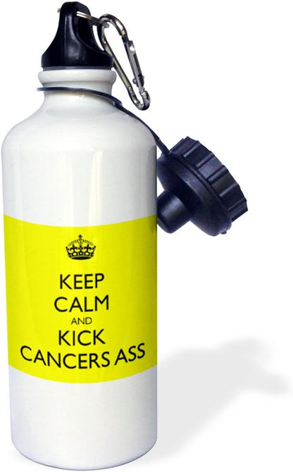 3dRose "Keep calm and kick cancer's ass" Sports Water Bottle, 21 oz, White