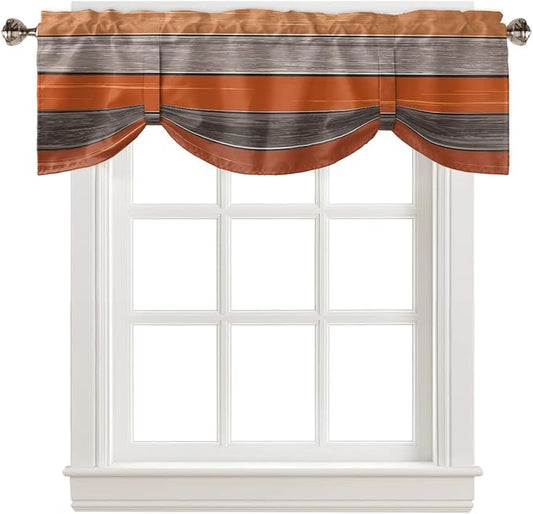 Farmhouse Thanksgiving Fall Blackout Tie Up Valance Curtains for Kitchen Windows Burnt Orange Gray Window Toppers Balloon Shades for Living Room/Bathroom/Bedroom,1 Panel,54" X 18" Rustic Wood Texture