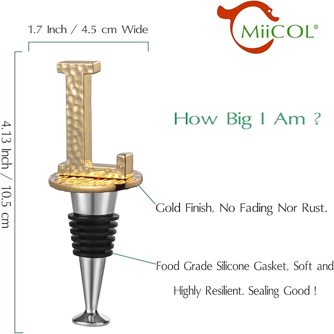 Miicol Wine Bottle Stopper, Prosecco Stopper, Gold Wine Stopper, Personalised Champagne Stopper, Initial Wine Stopper, Funny Prosecco Gift, Wine Lovers Gift, Kitchen Decor, Letter L