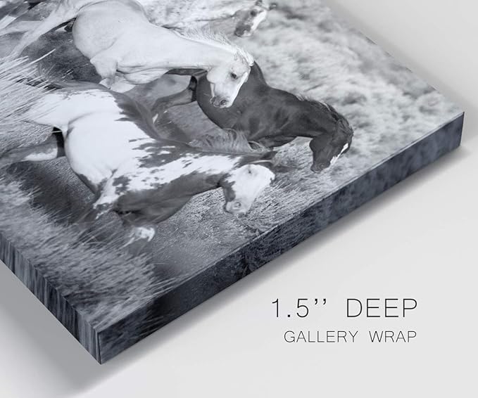 Renditions Gallery Canvas Animal Wall Art Modern Decorations Paintings Running Vintage Horses Black & White Nature Wall Hanging Artwork Prints for Bedroom Office Kitchen - 12"x18" LT33