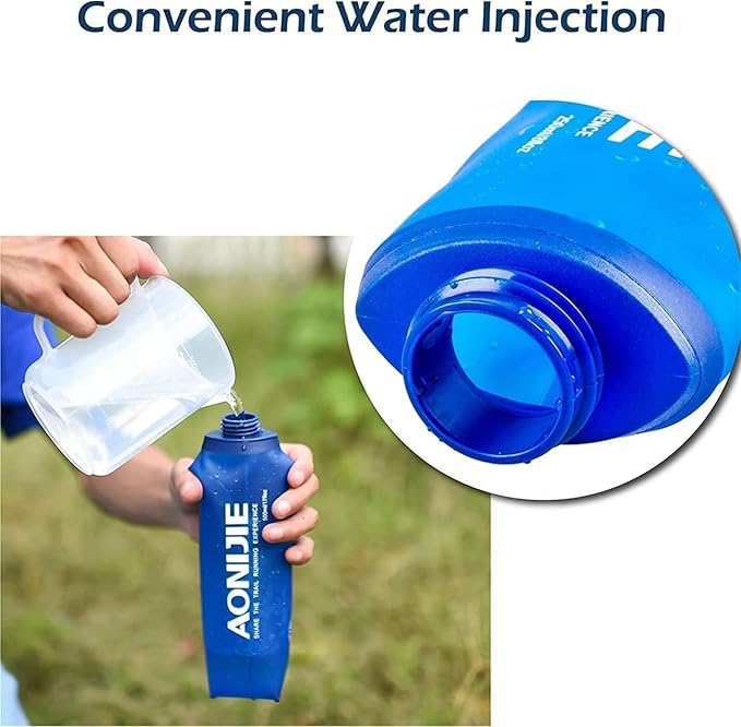 AONIJIE 2Pack of Soft Soft Folding Hydration Bottle Water Collapsible Flask BPA-Free Bottles (500ml without straws)