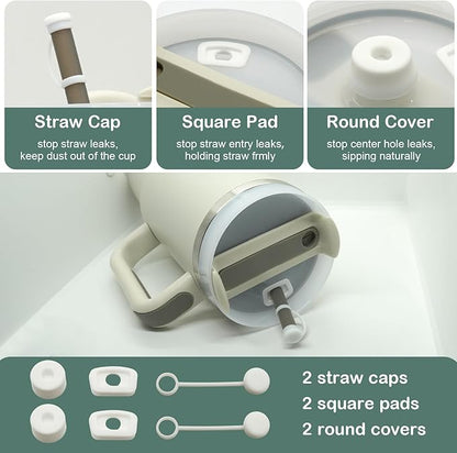 Accessories Set for Stanley 40oz including 6PCS Silicone Spill Proof Stopper 1PCS Straw Cover 1 PCS Siliconce Boot Sleevec 1 PCS Silicone Water Bottle Handle Strap 1PCS Straw & Cleaning Brush
