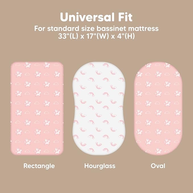 2-Pack Baby Bassinet Sheets Girl, Boy - Viscose Derived from Bamboo Fitted Bassinet Sheets Compatible with Halo Bassinest Swivel Sleeper, Baby Delight,Graco Bedside Bassinet Mattress Sheet (Dreamland)