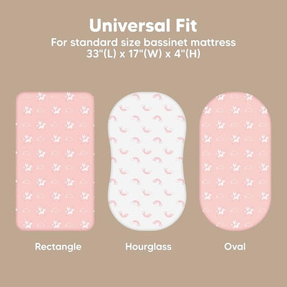 2-Pack Baby Bassinet Sheets Girl, Boy - Viscose Derived from Bamboo Fitted Bassinet Sheets Compatible with Halo Bassinest Swivel Sleeper, Baby Delight,Graco Bedside Bassinet Mattress Sheet (Dreamland)