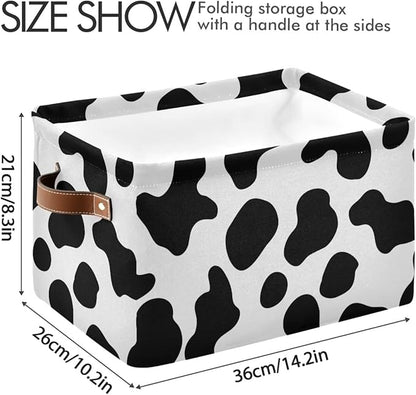 Cow Spots Storage Basket Fabric Storage Bin Laundry Baskets Farm House Country Style Foldable Storage Boxes Organizer Bag for Baby Cloth Dog Toy Book Storage Cubes Shelf Closet Basket 16×12×8 Inches