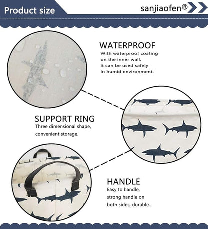 Kids Laundry Hamper,Canvas Shark Hamper Collapsible Boys Storage Baskets for Shark Room Decor,Nursery Hamper,Toy Organizer,(Shark)