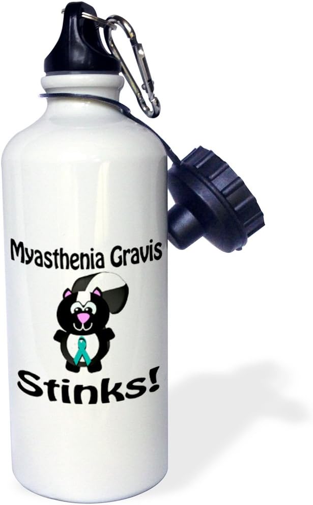 3dRose Myasthenia Gravis Stinks Skunk Awareness Ribbon Cause Design Sports Water Bottle, 21 oz, White