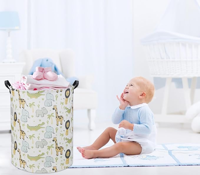 Animal Baby Laundry Basket Baby Hamper Kids Hamper Basket Toy Storage Bin for Boys Room Decor Baby Nursery Hamper Gift Baskets for Bedroom Bathroom(Green Animal)
