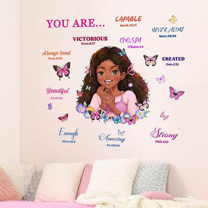 Lovely Little Girl Butterfly Wall Decals Inspirational Quotes Wall Decals Positive Words Motivational Lettering African American Wall Stickers for Baby Toddler Room Decorations Nursery Playroom