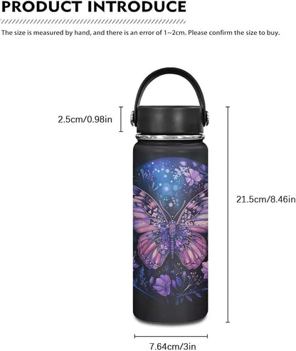 Butterfly Water Bottles Stainless Steel Wide Mouth Vacuum Insulated Thermos Leakproof Canteen Keep Cold,18 Oz