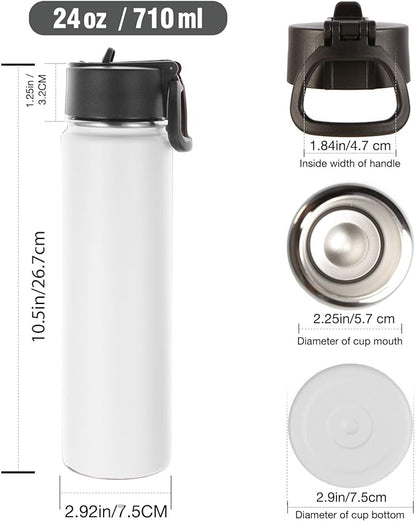 Volhoply 24oz Insulated Water Bottle With Straw Bulk 8 Pack,Metal Wide Mouth Water Bottles With Handle Keep Cold,Reusable Double Wall Thermos,Powder Coated Sport Bottle For Holder(Eight Color,8 count)
