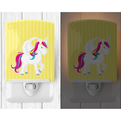 Caroline's Treasures BB9091CNL Unicorn Yellow Stripes #2 Ceramic Night Light Compact, UL-Certified, Ideal for Bedroom, Bathroom, Nursery, Hallway, Kitchen, 6x4x3, Multicolor