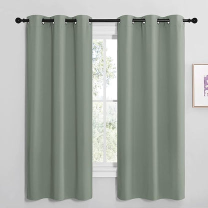 NICETOWN Greyish Green Room Darkening Curtains for Kitchen, Window Treatment Thermal Insulated Solid Grommet Room Darkening Curtains/Drapes for Bedroom (Set of 2, 42 inches Wide by 68 inches Long)