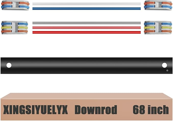 68" Ceiling Fan Downrod, 【1 Outside Diameter】 Black Extended Downrod, including 4 Wire Connectors and 5 Extension Wires (No Threads)