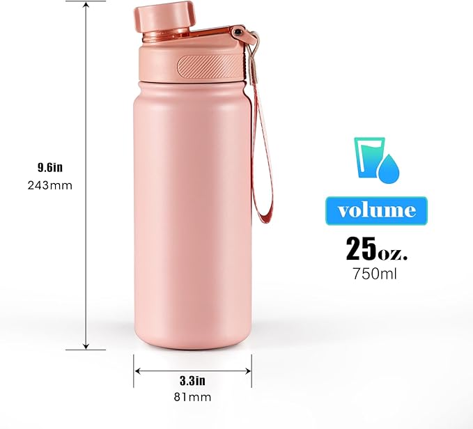 25 oz gym water bottle with straw, leak proof - men's/women's sports metal water bottle - double vacuum insulated stainless steel water bottle for gym, outdoors or traveling