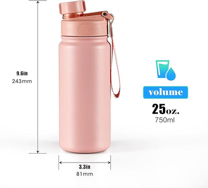 25 oz gym water bottle with straw, leak proof - men's/women's sports metal water bottle - double vacuum insulated stainless steel water bottle for gym, outdoors or traveling