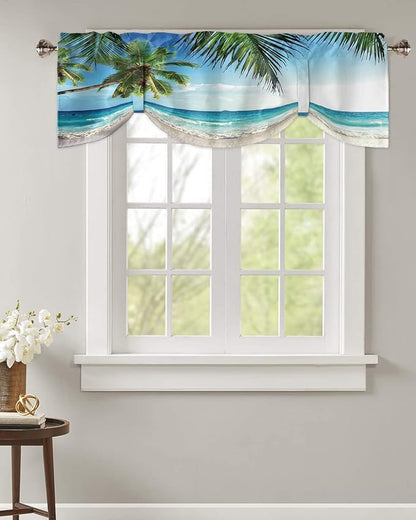 Palms Tree Ocean Blackout Tie Up Valance Curtains for Kitchen Windows Tropical Sea Window Toppers Balloon Shades for Living Room/Bathroom/Bedroom,1 Panel,42" X 12" Beach Theme