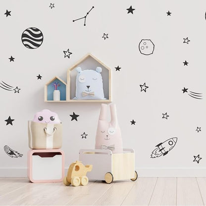 Space Wall Decals Kids Room Stars Planets Shooting Stars Rocket Wall Stickers Nursery Decor