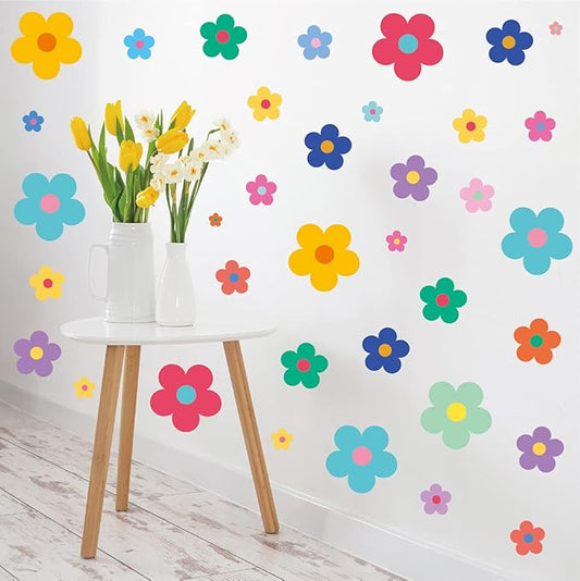 Pink Flower Wall Decals - Flower Peel and Stick Wall Stickers Vinyl Peony Floral Wall Stickers Pastel Flower Decor for Girls Bedroom Nursery Classroom Living Room (Colorful Flower)