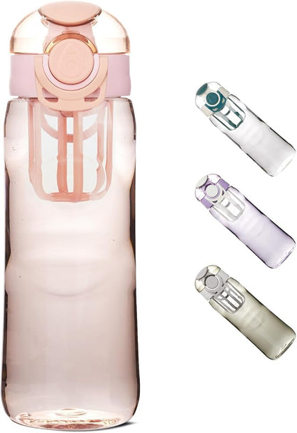 28oz Water Bottle with Fruit Infuser Strainer, BPA-Free Sports Water Bottle, One-Click Clear Water Bottle with Safety Lock for Office, Gym, Outdoors, Pink