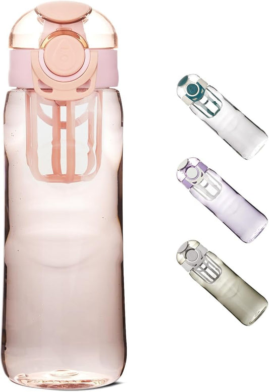 28oz Water Bottle with Fruit Infuser Strainer, BPA-Free Sports Water Bottle, One-Click Clear Water Bottle with Safety Lock for Office, Gym, Outdoors, Pink