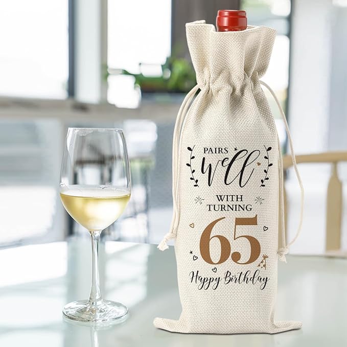 65th Birthday Gifts for Women Men, Vintage 65th Birthday Decorations, Gifts for 65 Year Old Mom Dad Wife Grandparents Friends Sister, Happy 1959 65th Anniversary Wine Bag?Wine Gifts Wine Gift Bag