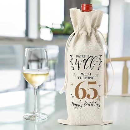 65th Birthday Gifts for Women Men, Vintage 65th Birthday Decorations, Gifts for 65 Year Old Mom Dad Wife Grandparents Friends Sister, Happy 1959 65th Anniversary Wine Bag?Wine Gifts Wine Gift Bag