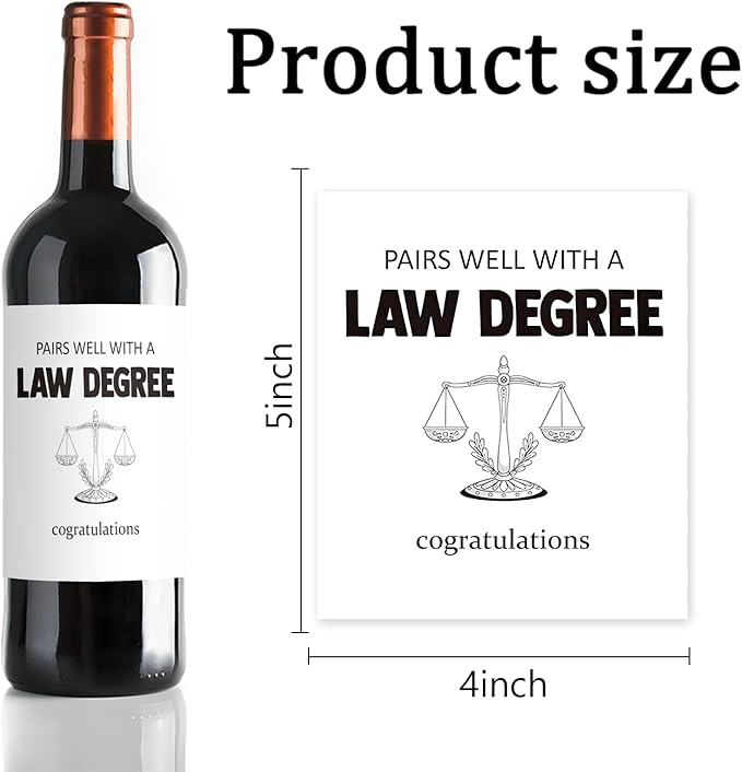 24Pcs Law Degree Graduation Wine Labels Graduation Gifts Wine Bottle Stickers Pairs Well with a Law Degree Wine Labels for Bottles Gifts for Women Men