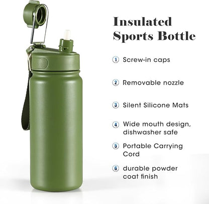 25 oz gym water bottle with straw, leak proof - men's/women's sports metal water bottle - double vacuum insulated stainless steel water bottle for gym, outdoors or traveling