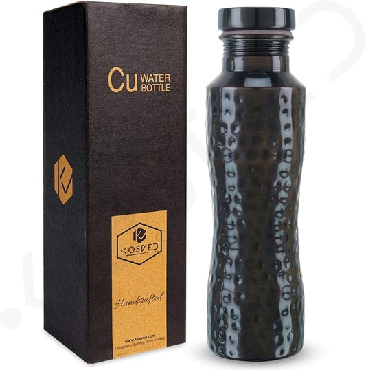 Pure Copper Jasmine Antique Hammered Water Bottle: A Premium Design Bottle with Ayurvedic Health Benefits, Leak Proof and Durable Copper Water Bottle for drinking (800ml / 27oz)