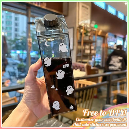 37PCS Milk Carton Square Water Bottle Set, Milk Carton Container 17oz for Refrigerator, Including Straw, Straw Lid, Straw Brush, Sponge Cup Brush, Cup Spout Brush, Label Sticker