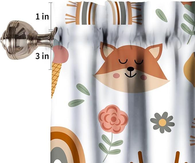 Cartoon Valance Curtains, Watercolor Forest Animal Print Kitchen Curtains for Livng Room Bedroom Bathroom Cafe Decoration, Woodland Bear Print Kitchen Valance with Rod Pocket 54x18 Inch, 1 Panel