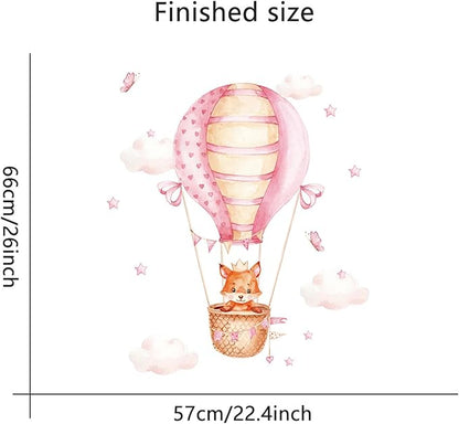 Waterproof Removable Vinyl PVC Hot Air Balloon Fox Safari Animal Star Wall Decal Wall Sticker Decor Peel Art Nursery Kidsroom Classroom Bedroom Bathroom Pink