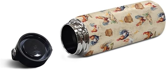 Chicken Insulated Water Bottles with Handle Stainless Steel Metal Water Bottle, Cold & Hot Water Bottle 20 Oz, Leak Proof Travel Cup