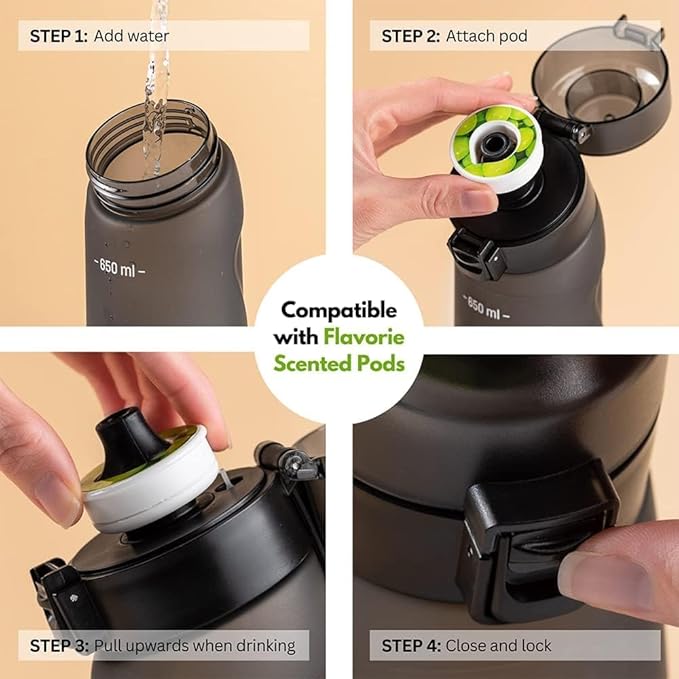 KeemoSellz Air Water Bottle, Fruit Flavoured Water Bottle with 3 Flavour Pods – BPA Free, 0 Sugar 0 Calorie for Kids, Gym And Outdoor Activities (Black)