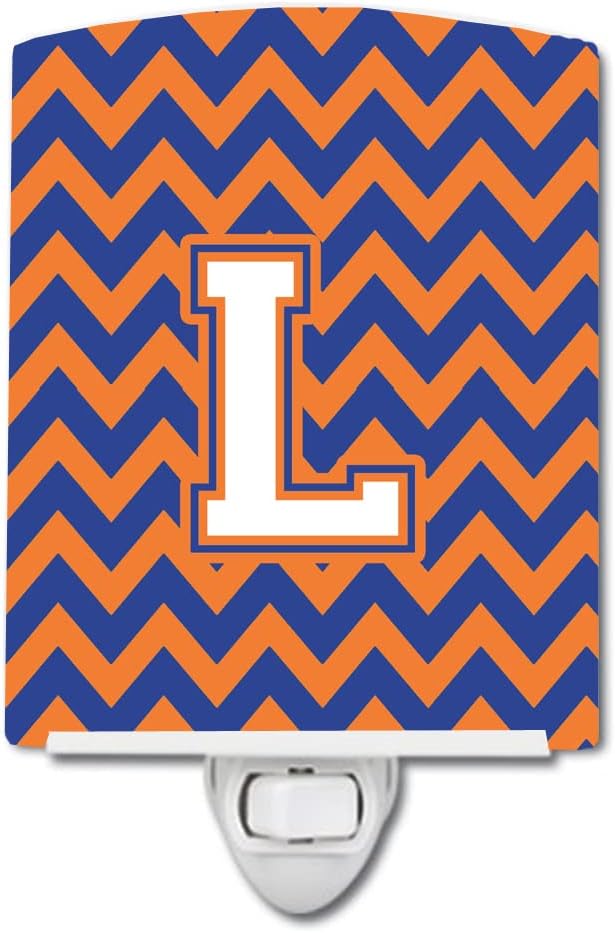 Caroline's Treasures CJ1060-LCNL Letter L Chevron Blue and Orange #3 Ceramic Night Light Compact, UL-Certified, Ideal for Bedroom, Bathroom, Nursery, Hallway, Kitchen, 6x4x3, Multicolor