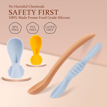 4Pc Baby & Toddler Feeding Set | First Stage & Self-Feeding Spoons for 4-6+ Months | Silicone Baby Spoons & Pouch Spoon Attachments for Easy Meals…