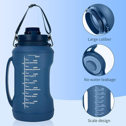 Collapsible 64oz Water Bottle with Handle & Straw - Spill-Proof Foldable Silicone Bottle for Men/Women (Blue, 2L)
