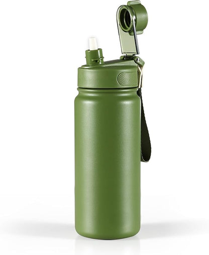 25 oz gym water bottle with straw, leak proof - men's/women's sports metal water bottle - double vacuum insulated stainless steel water bottle for gym, outdoors or traveling